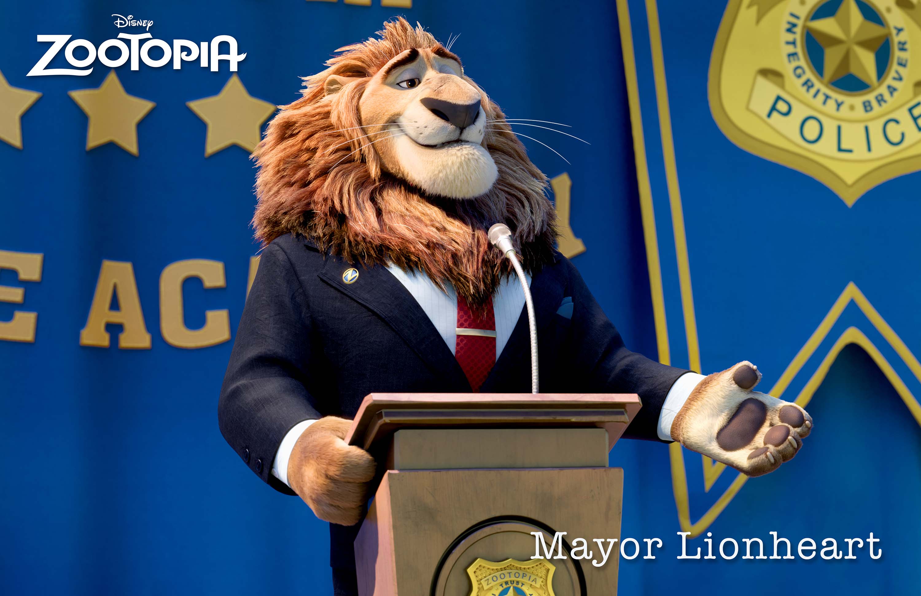 ZOOTOPIA â€“ MAYOR LEODORE LIONHEART, the noble leader of Zootopia, who coined the city’s mantra that Judy Hopps lives by: “In Zootopia, anyone can be anything." Â©2015 Disney. All Rights Reserved.