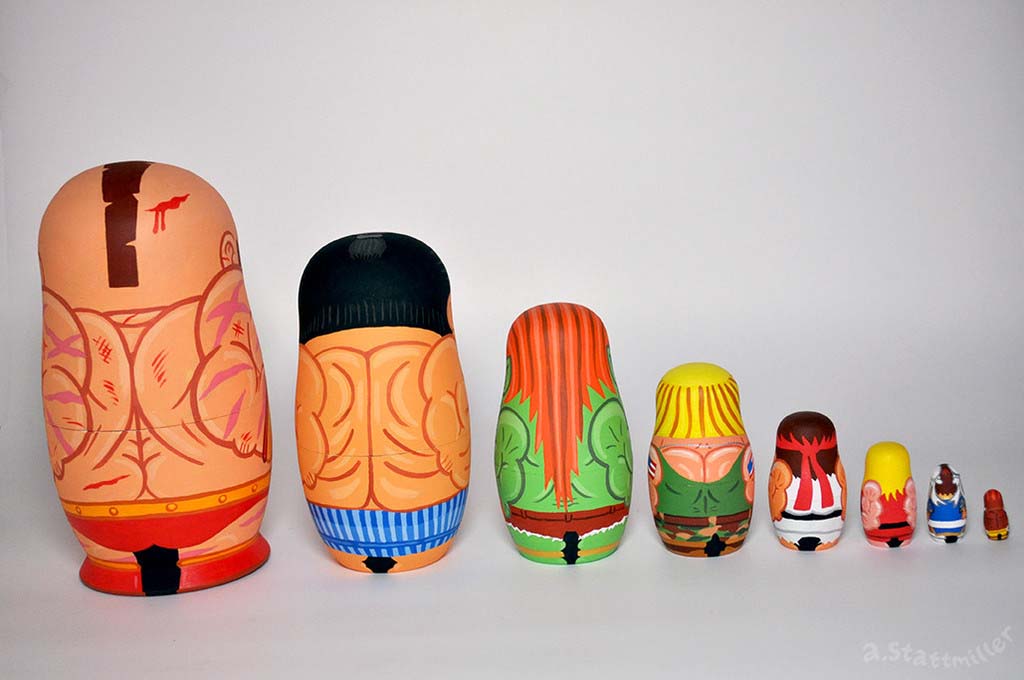 Street Fighter Nesting Dolls.  Hand painted by Andy Stattmiller.